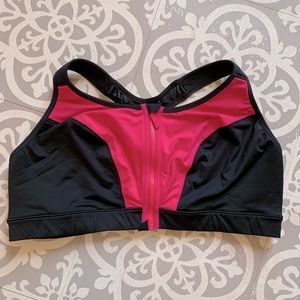 Pink, athletic zip, front bra, brand unknown